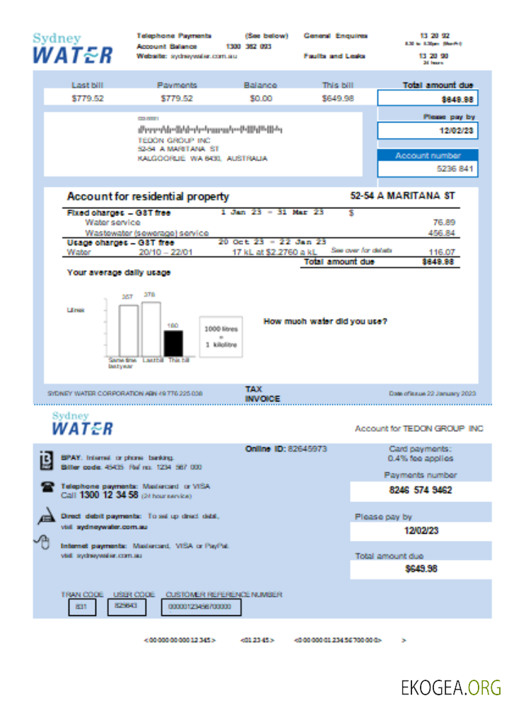 Projet de loi commercial sur le service public de Sydney Water, KA